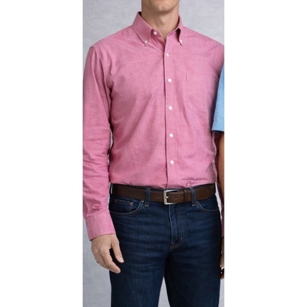 Tattersall London Dress Shirt Button Down Mens 17.5 Pink Oxford